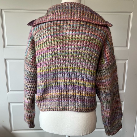 BDG Cozy Knit Pullover Sweater Half Zip Striped Pastel Multicolor Oversized MD - Picture 3 of 6
